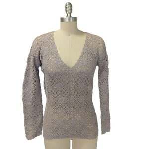 Cache 90s Y2K Crochet Sweater Size S NWT Purple Metallic V Neck FLAW READ